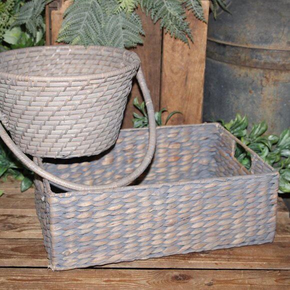 NEW Pr. of Shabby Gray Washed French Country Farmhouse Storage or Decor Baskets - Picture 3 of 8